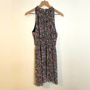H&M Floral High Neck Chiffon Sleeveless Feminine Light Lined Summer Dress Size 8